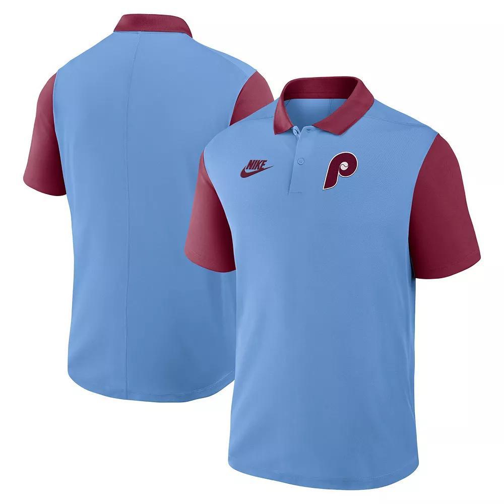Men's Nike Light Blue/Burgundy Philadelphia Phillies Cooperstown Collection Color-Block Victory Performance Polo, Size: Large Product Image