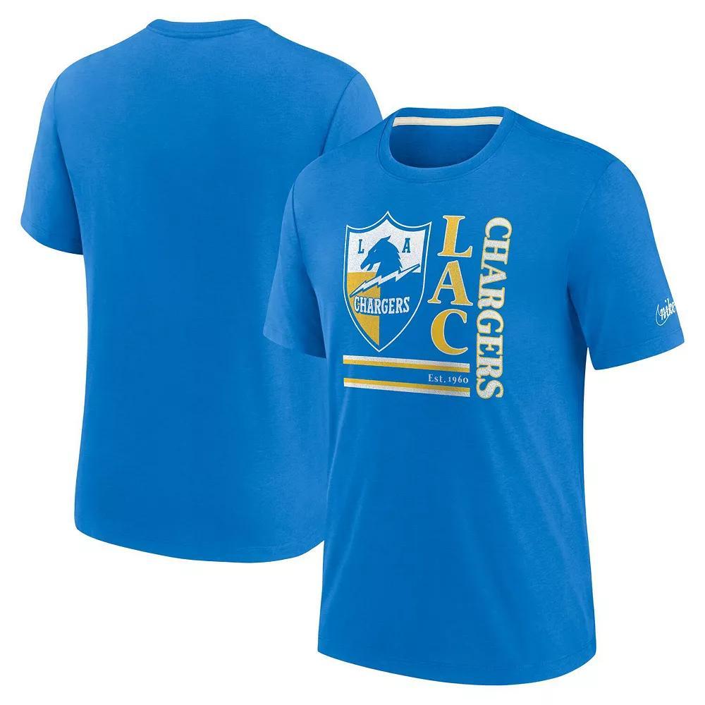 Men's Nike Powder Blue Los Angeles Chargers Wordmark Logo Tri-Blend T-Shirt, Size: Medium, Light Product Image