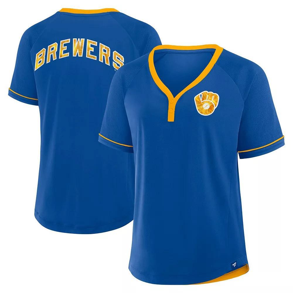 Women's Fanatics Royal Milwaukee Brewers Cooperstown Collection League Diva Raglan V-Neck T-Shirt, Size: Large, Blue Product Image