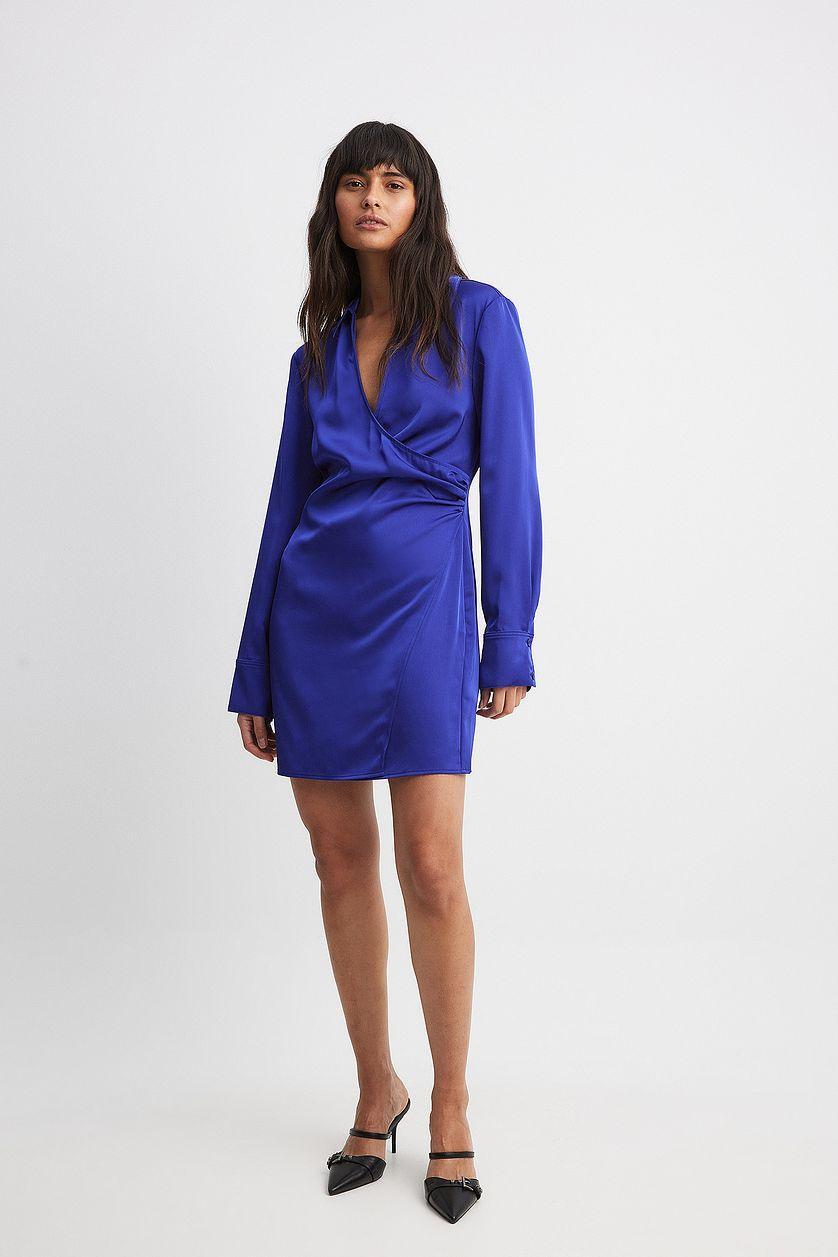 Wrap Satin Mini Shirt Dress Product Image