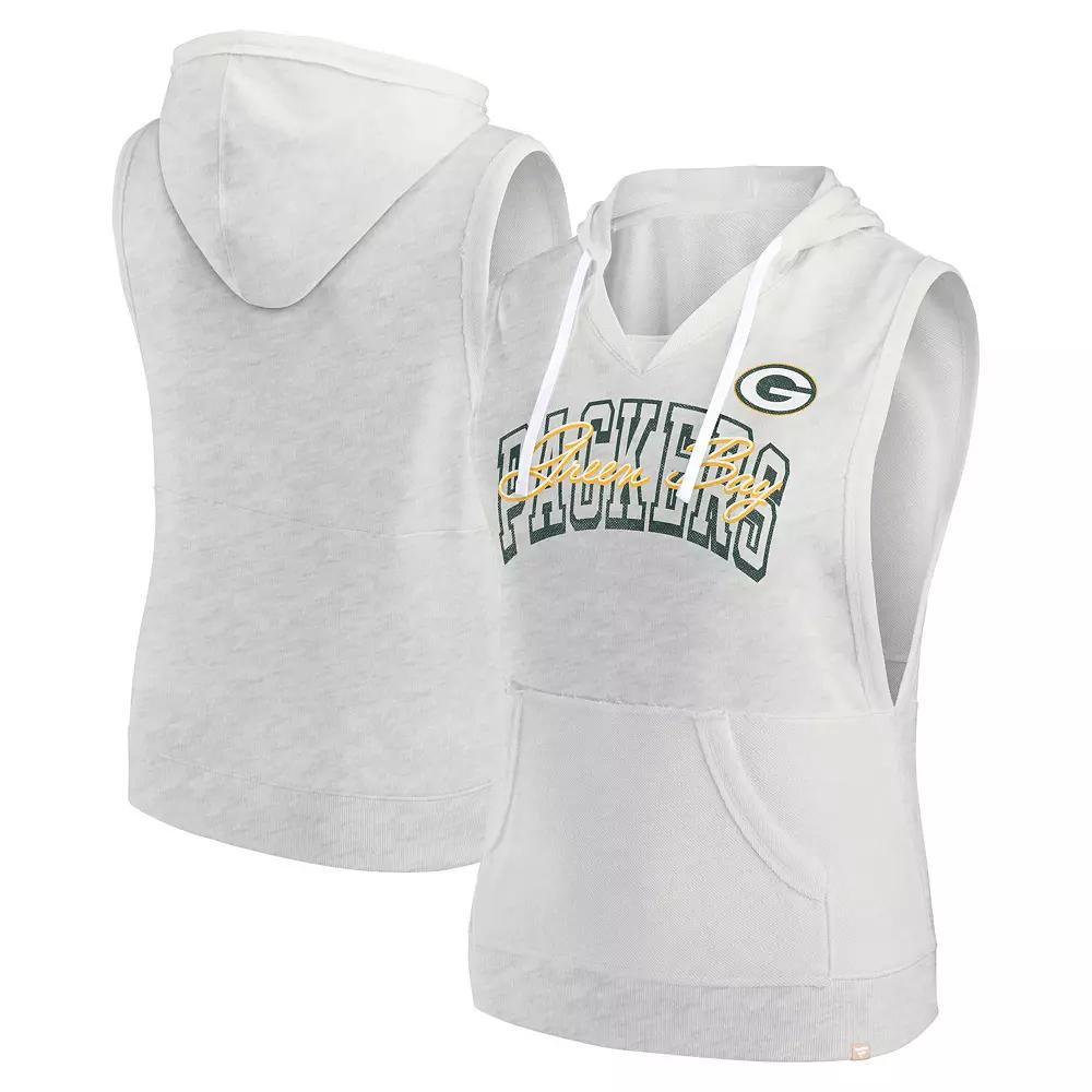 Womens Fanatics Branded Oatmeal Green Bay Packers Lounge Script Sleeveless V-Neck Pullover Hoodie Product Image