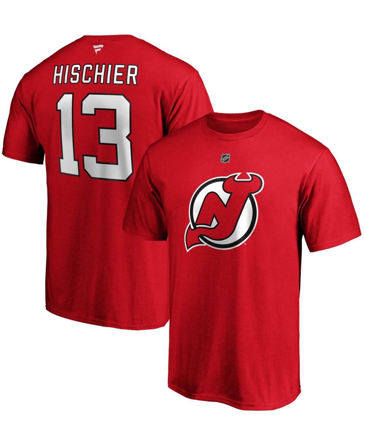 Men's Fanatics Branded Nico Hischier Red New Jersey Devils Team Authentic Stack Name & Number T-Shirt, Size: 2XL, Nhl Red Product Image