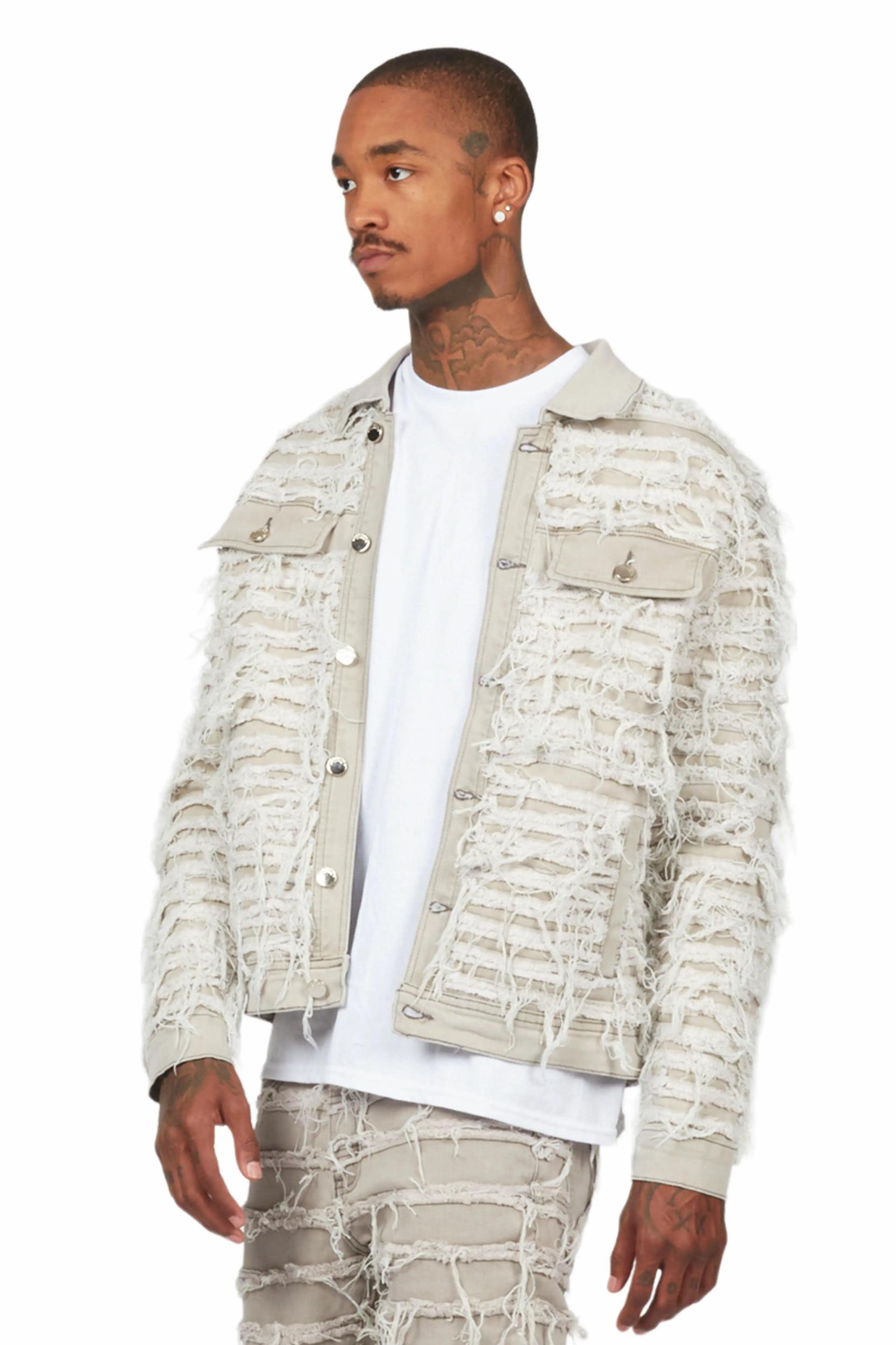 Ayan Grey Distressed Denim Jacket Male Product Image