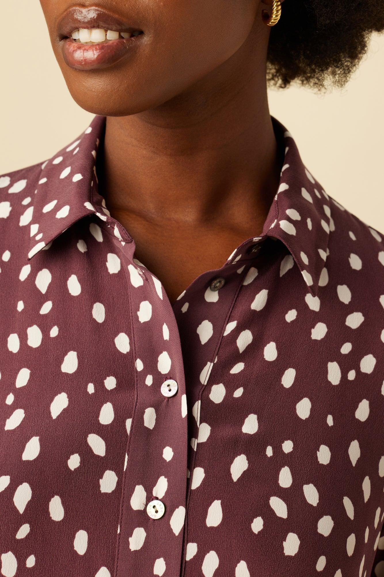 Gloria Washable Silk Dress - Pebble Dot Plum - ReAmour Product Image