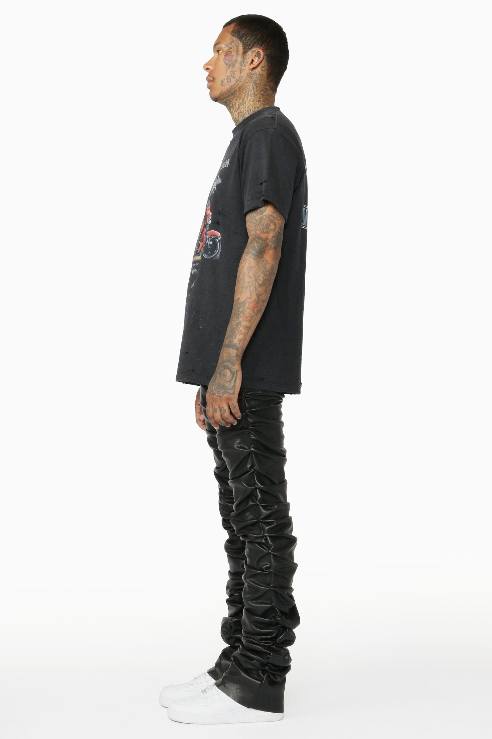 Huck Black Faux Leather Stacked Jean Male Product Image