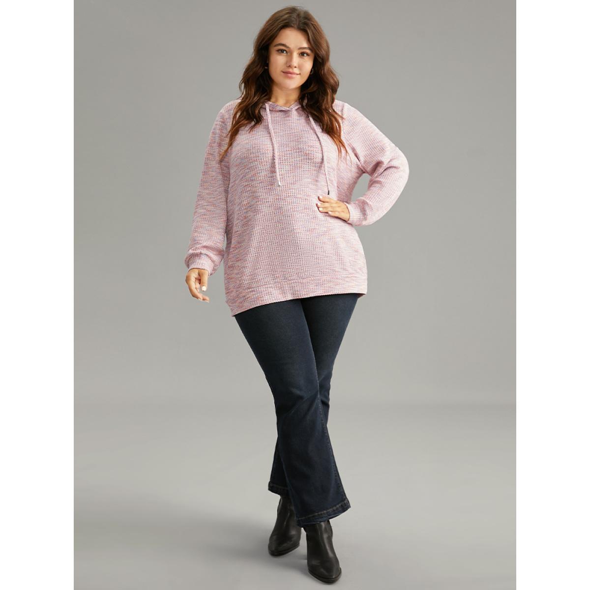 Plus Size Colour Waffle Knit Hooded Drawstring Sweatshirt Women Multicolor Casual Waffle Knit Hooded Everyday Sweatshirts BloomChic 26/4X Product Image