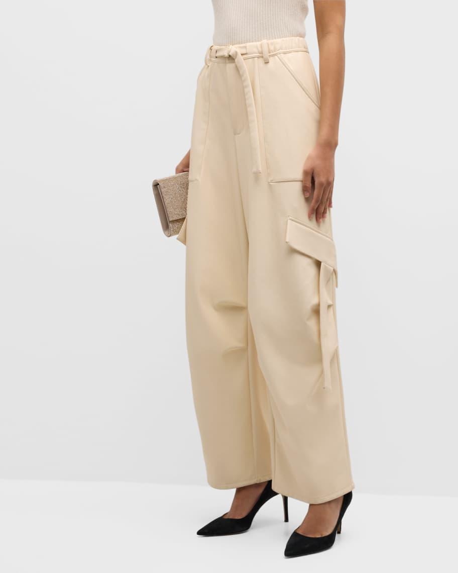 Faux Leather Belted Wide-Leg Utility Pants Product Image