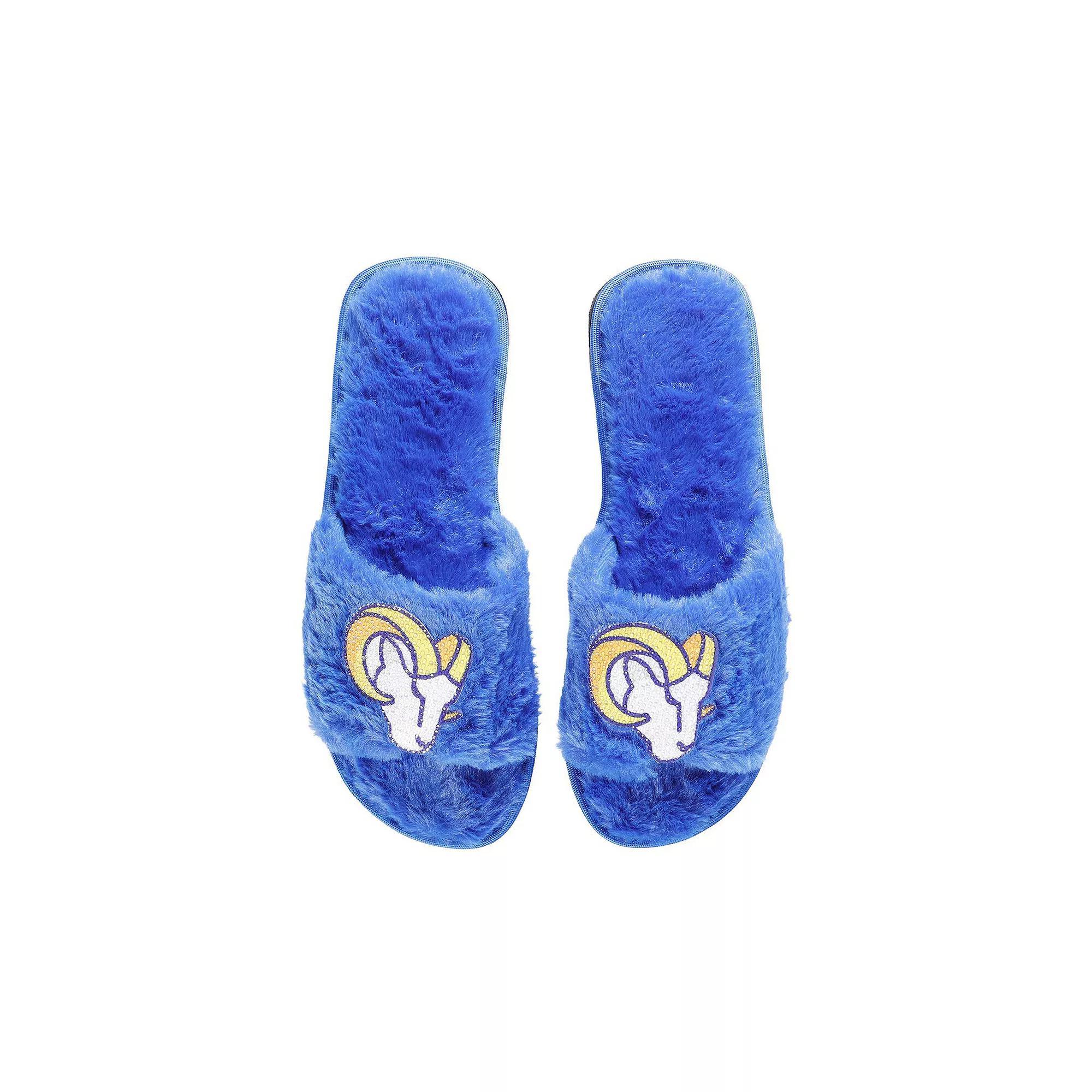 Women's FOCO Royal Los Angeles Rams Rhinestone Fuzzy Slippers, Size: Large, Blue Product Image