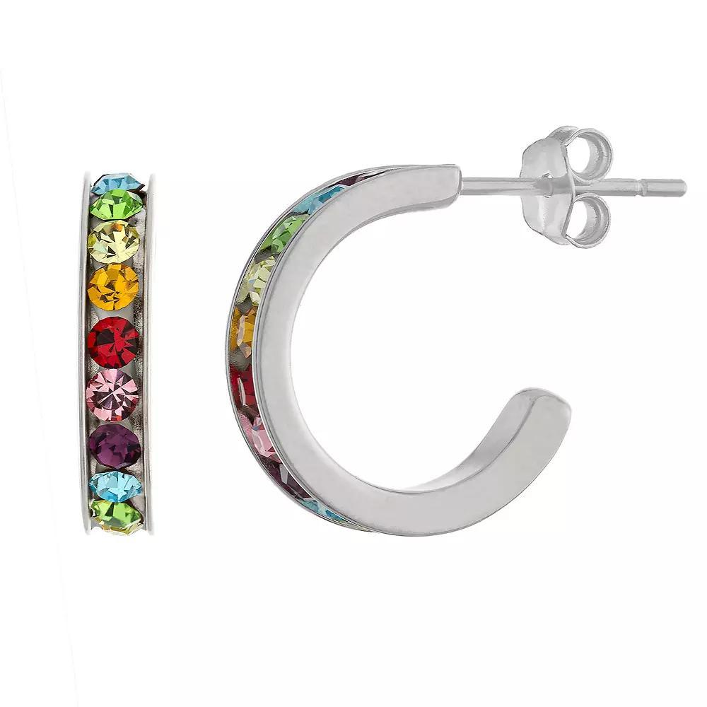 Main and Sterling Sterling Silver 15 mm Crystal Hoop Earrings Earrings, Women's, Sterling Team Product Image