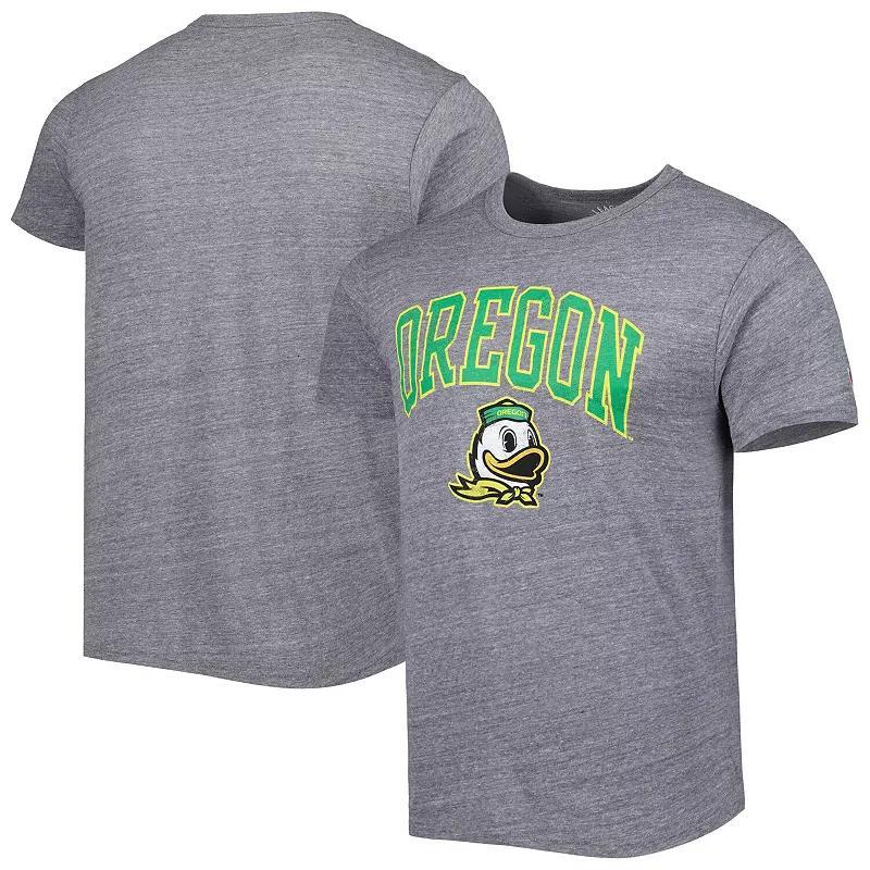 Men's League Collegiate Wear Heather Gray Oregon Ducks 1965 Arch Victory Falls Tri-Blend T-Shirt, Size: Medium, Grey Product Image