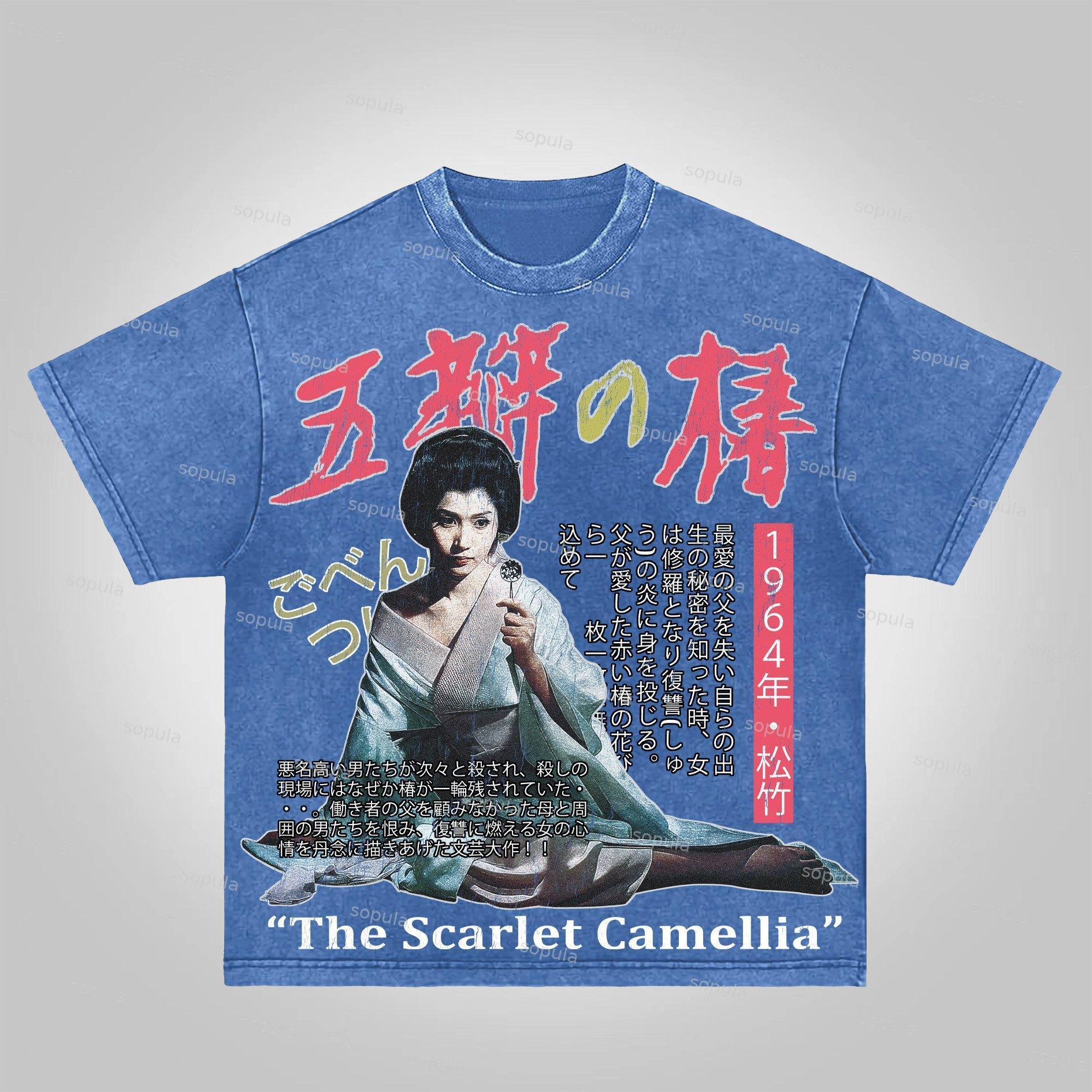 Sopula The Scarlet Camellia Vintage Graphics Acid Washed T-Shirt Product Image