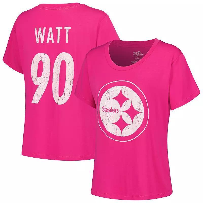 Women's Majestic Threads T.J. Watt Pink Pittsburgh Steelers Name & Number T-Shirt, Size: Medium Product Image