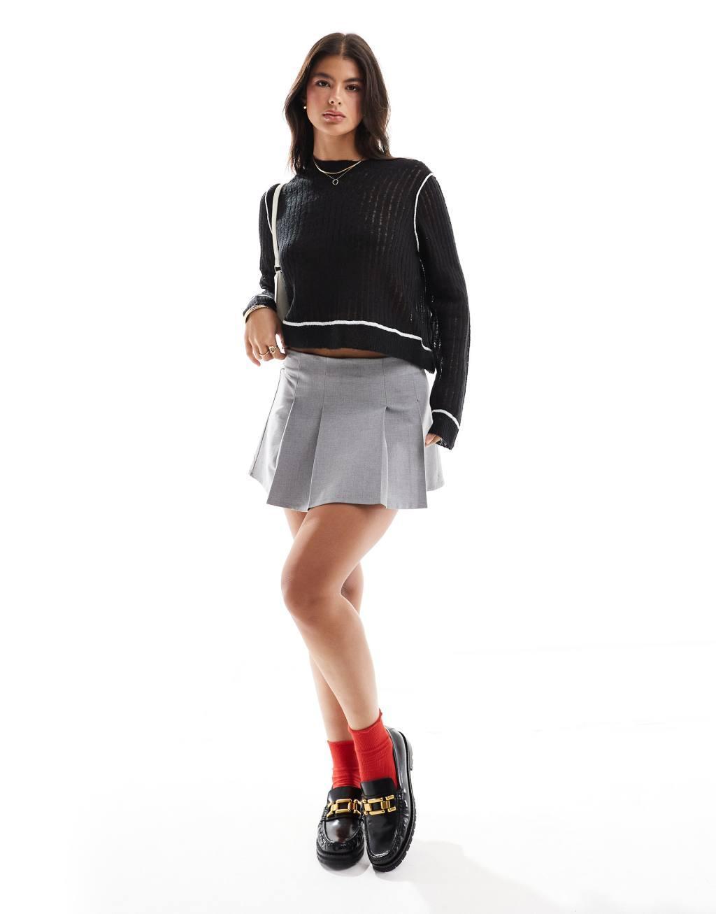 Miss Selfridge sheer knitted sweater with contrast detail in black Product Image
