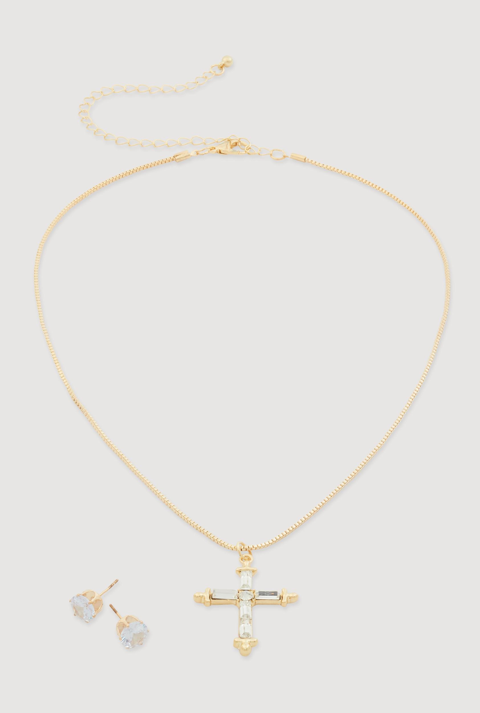 Cubic Zirconia Bear Charm Necklace with Stud Earrings Female Product Image