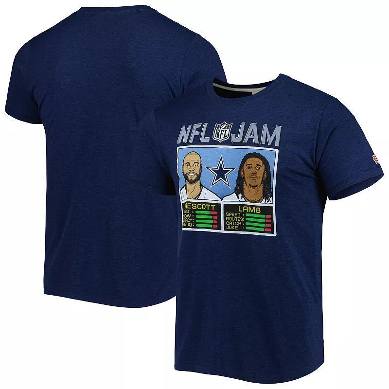 Men's Homage CeeDee Lamb & Dak Prescott Heathered Navy Dallas Cowboys NFL Jam Tri-Blend T-Shirt, Size: 2XL, Blue Product Image