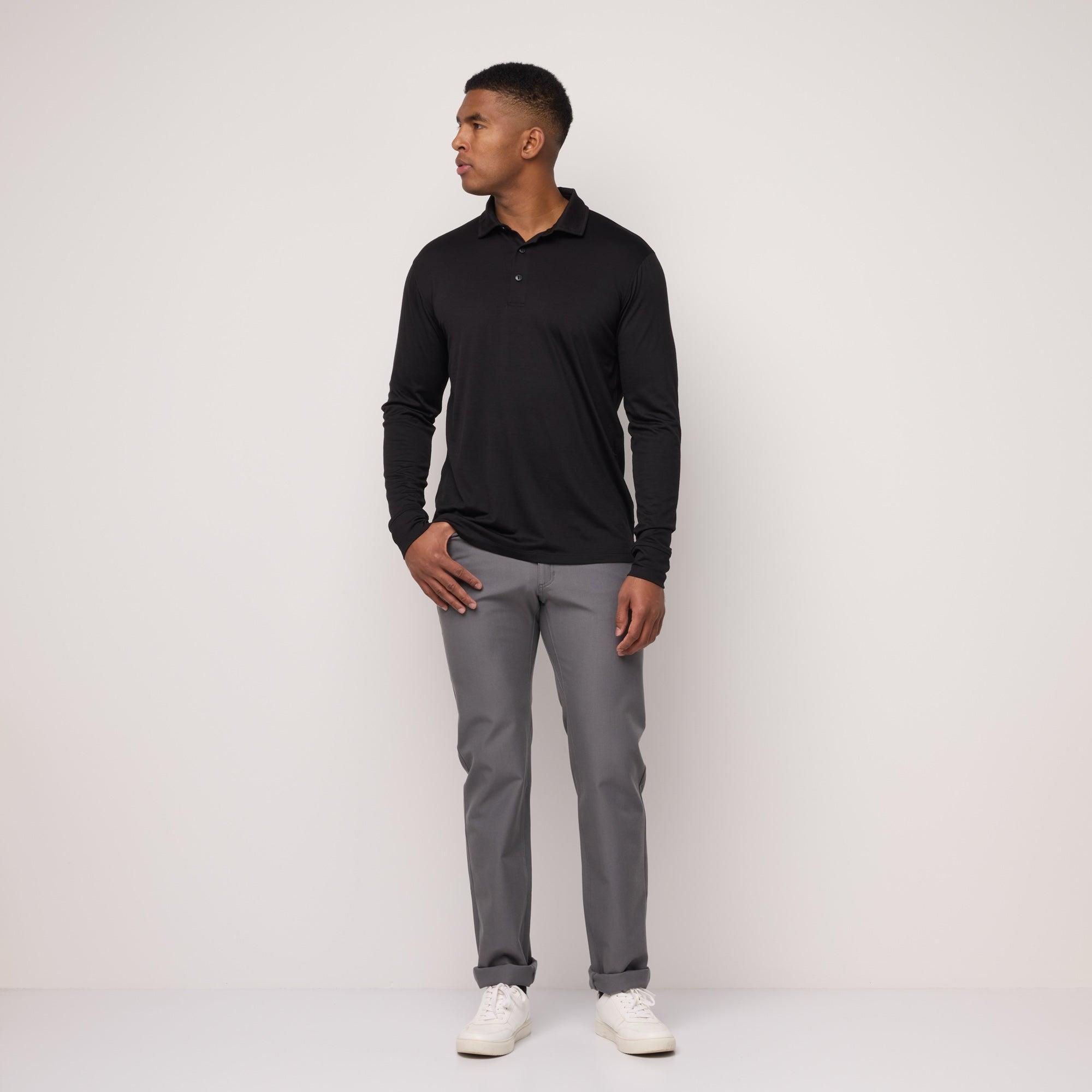 Merino Wool Long Sleeve Polo | Black Product Image