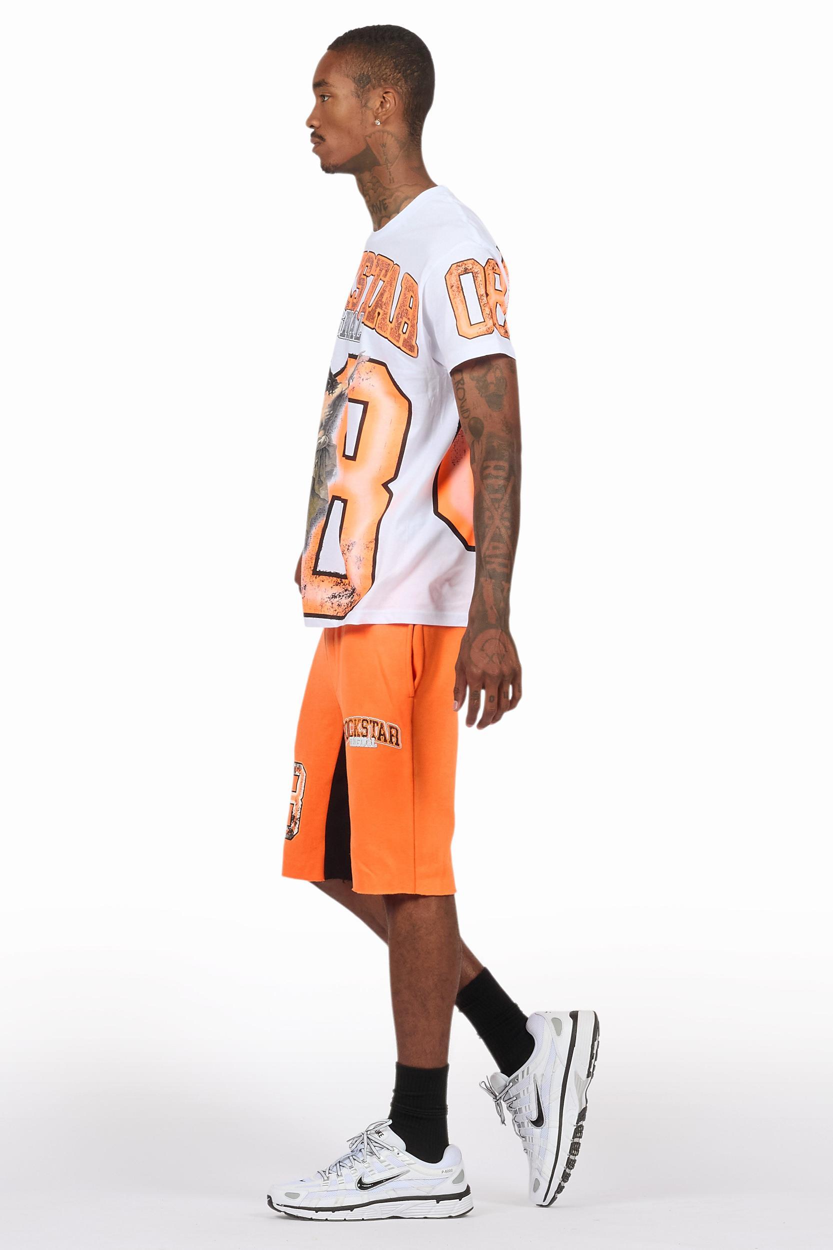 Fields White/Orange Raw Edge T-Shirt Short Set Male Product Image
