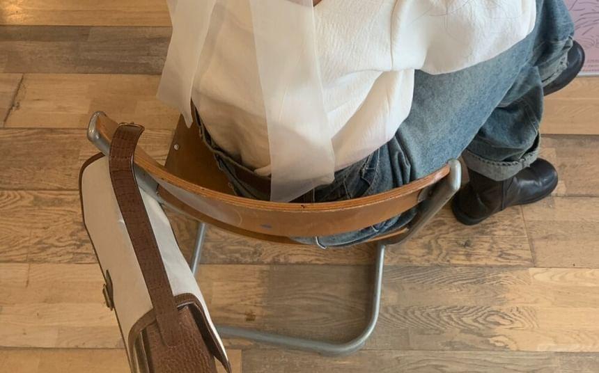 Long-Sleeve Ribbon Back Plain Blouse Product Image