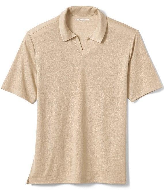 Johnston & Murphy Linen V-Neck Short Sleeve Polo Shirt Product Image