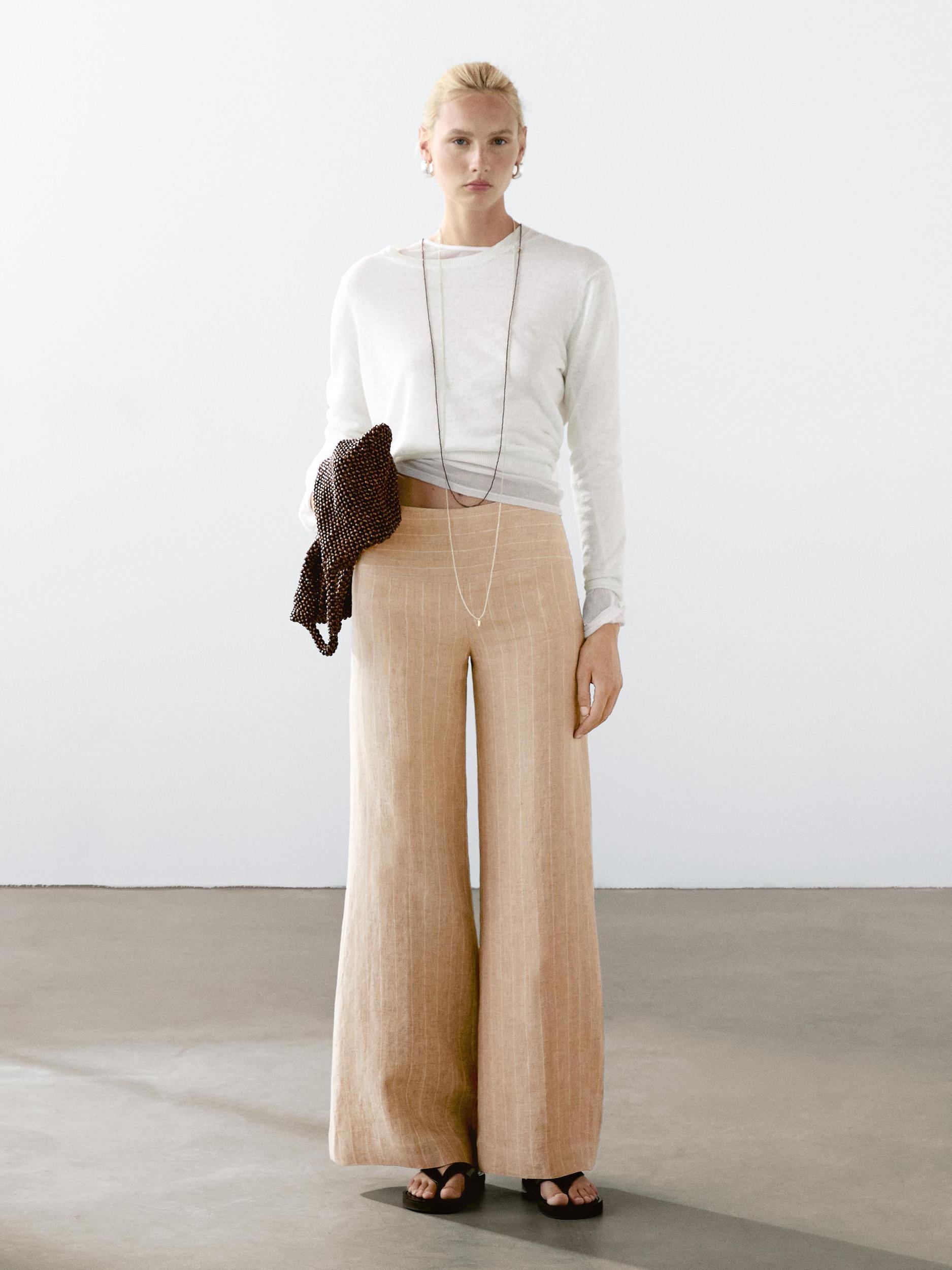 100% linen knit crew neck sweater Product Image