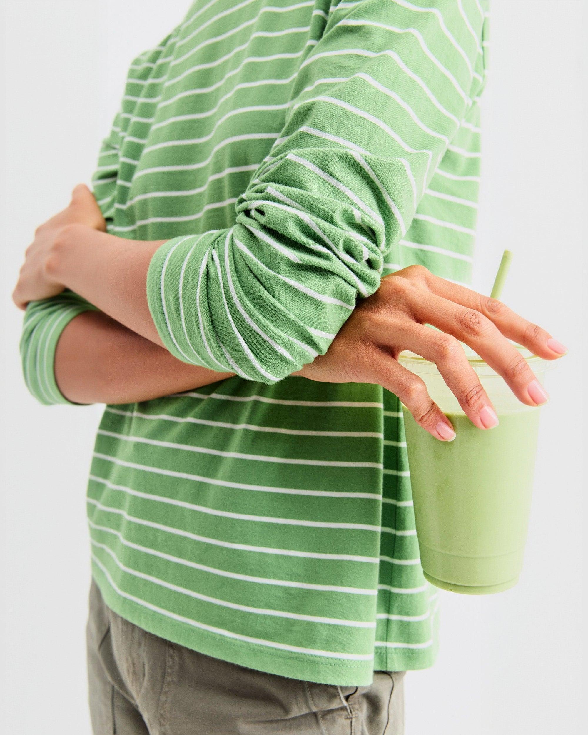 The Modern Long - Avocado/White Pinstripe Female Product Image
