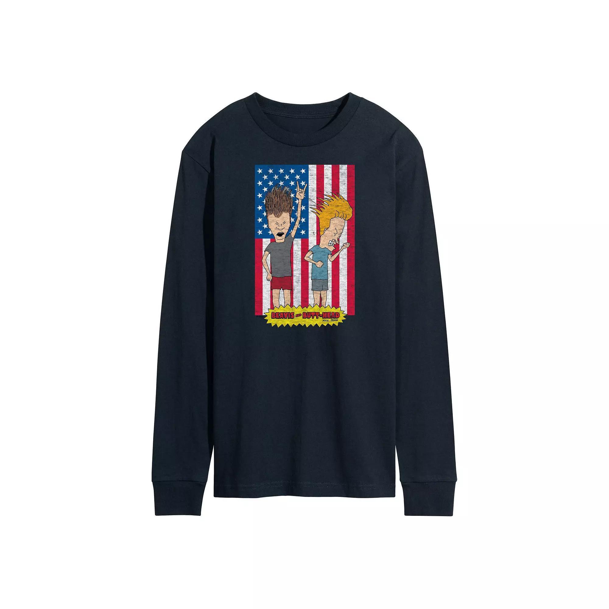 Mens Beavis And Butthead Americana Long Sleeve Tee Blue Product Image