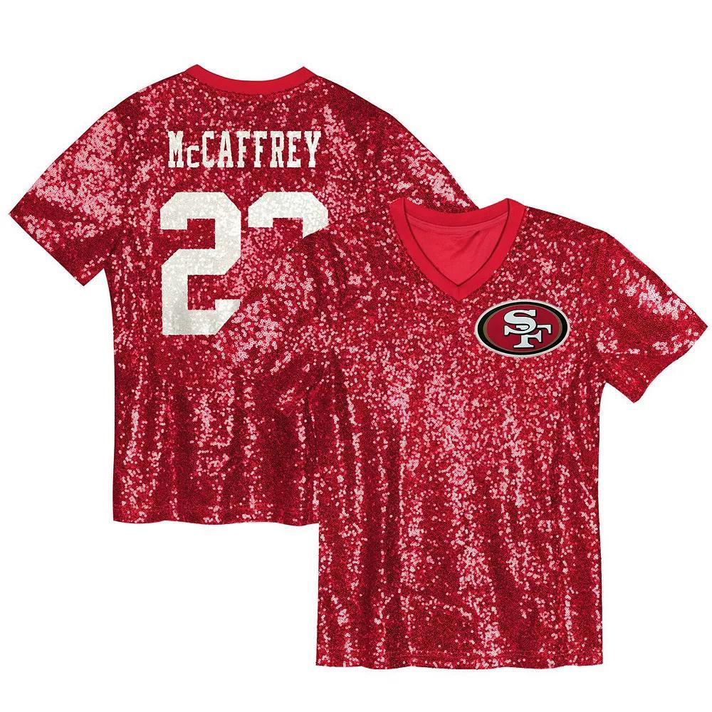 Women's Christian McCaffrey Scarlet San Francisco 49ers Player Name & Number V-Neck Fashion Jersey, Size: XL, Red Product Image