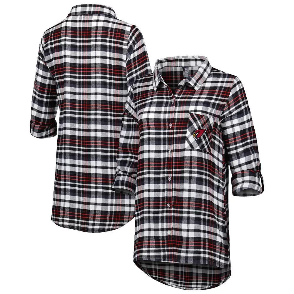 Women's Concepts Sport Black Arizona Cardinals Mainstay Plaid Full-Button Long Sleeve Nightshirt, Size: 2XL Product Image