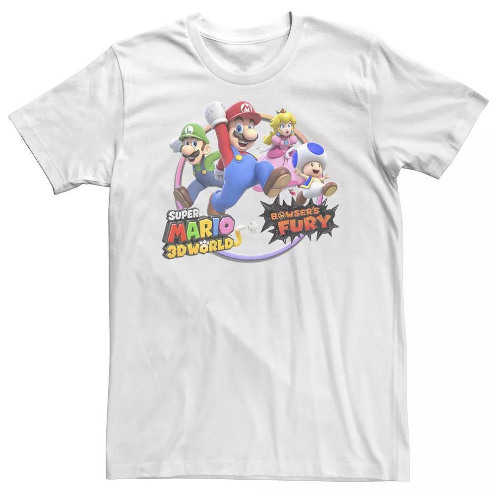 Big & Tall Nintendo Super Mario 3D World Bowser's Fury Group Rainbow Circle Tee, Men's, Size: 3XL, White Product Image