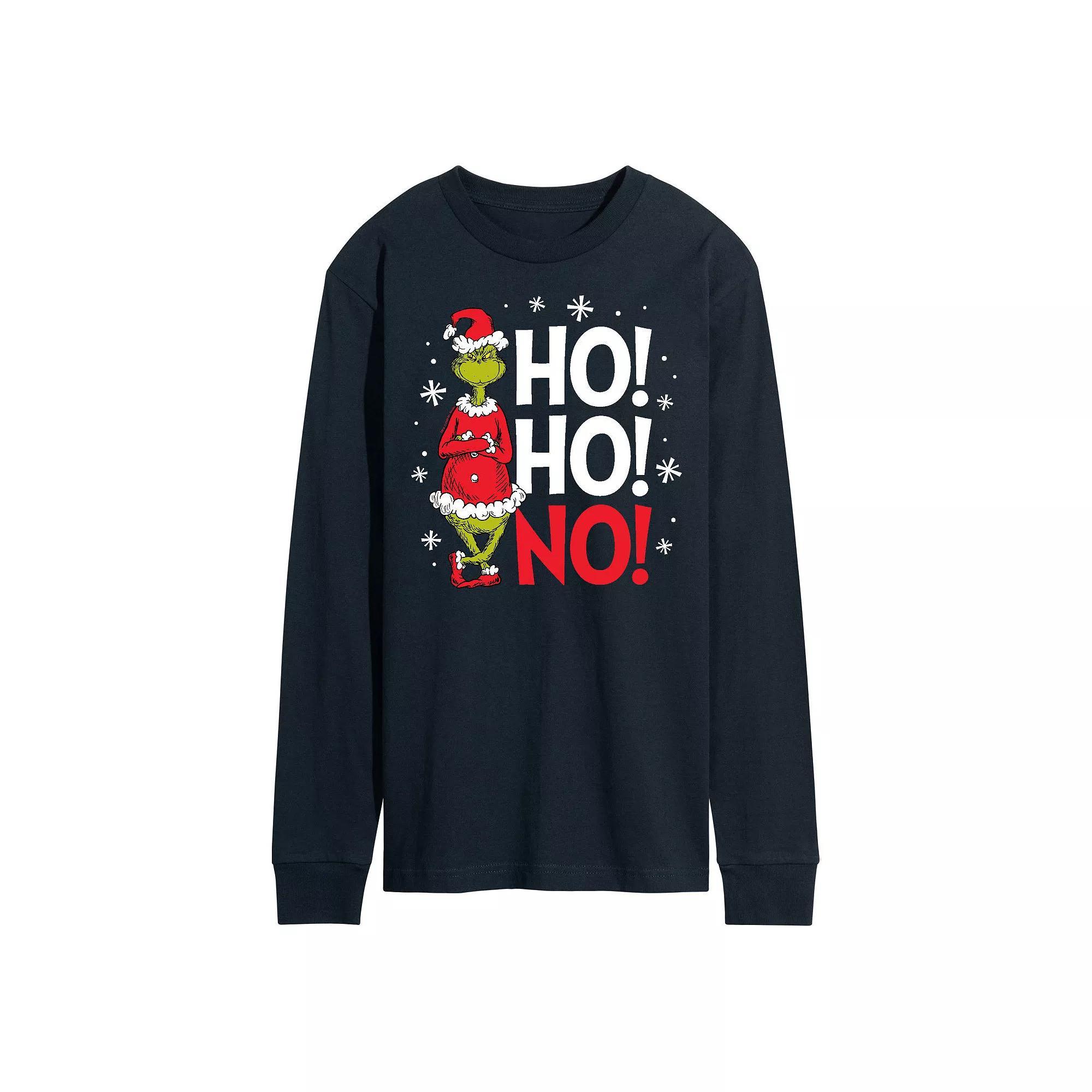Men's Dr. Seuss Grinch Ho Ho No Long Sleeve Tee, Size: Medium, Blue Product Image