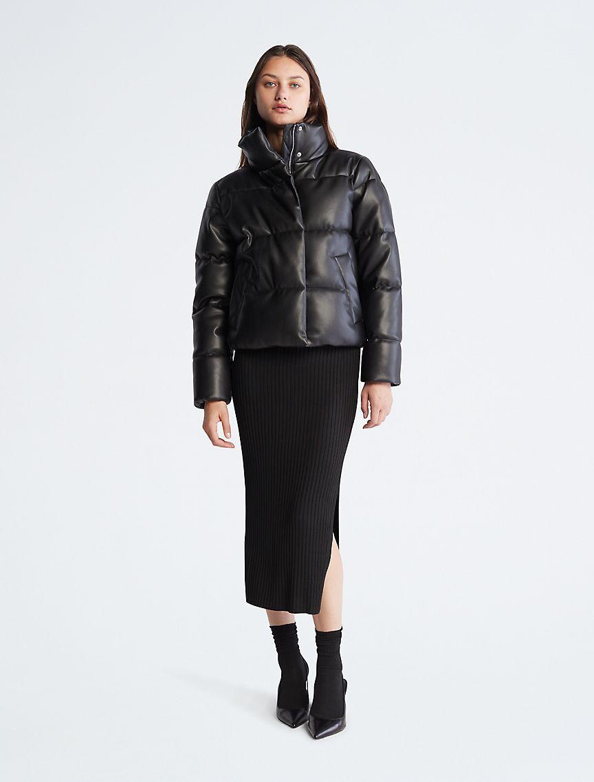 Faux Leather Puffer Jacket Product Image