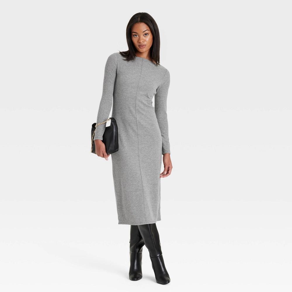 Womens Long Sleeve Knit Midi Shift Dress - A New Day Product Image