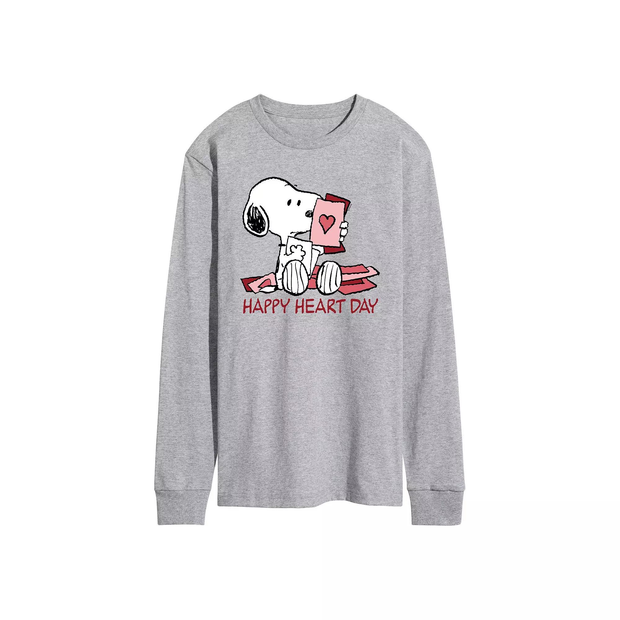 Mens Peanuts Happy Heart Day Long Sleeve Graphic Tee Grey Gray Product Image