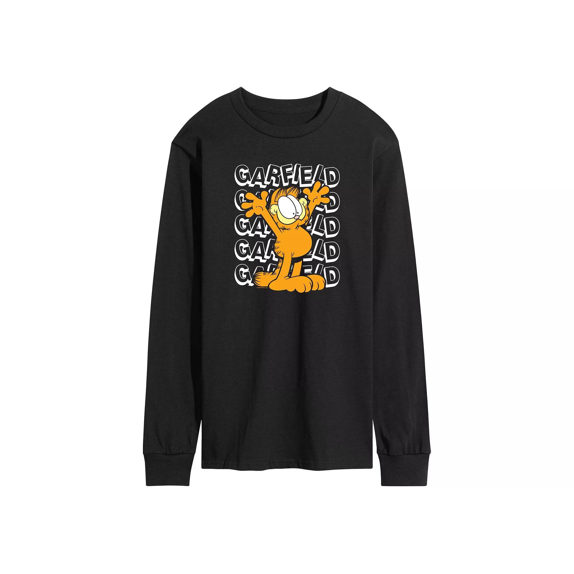 Mens Garfield Repeated Long Sleeve Graphic Tee Heather Grey Product Image