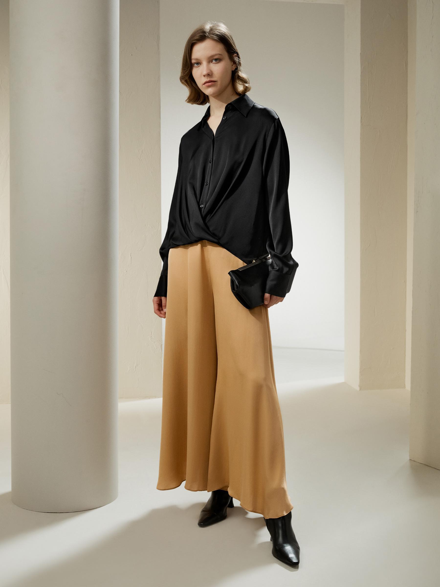 Hem Pleated Silk Blouse Product Image