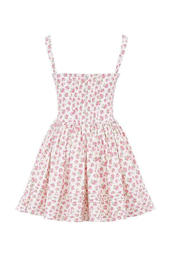 Natassia White Rosebud Print Cotton Mini Dress Product Image