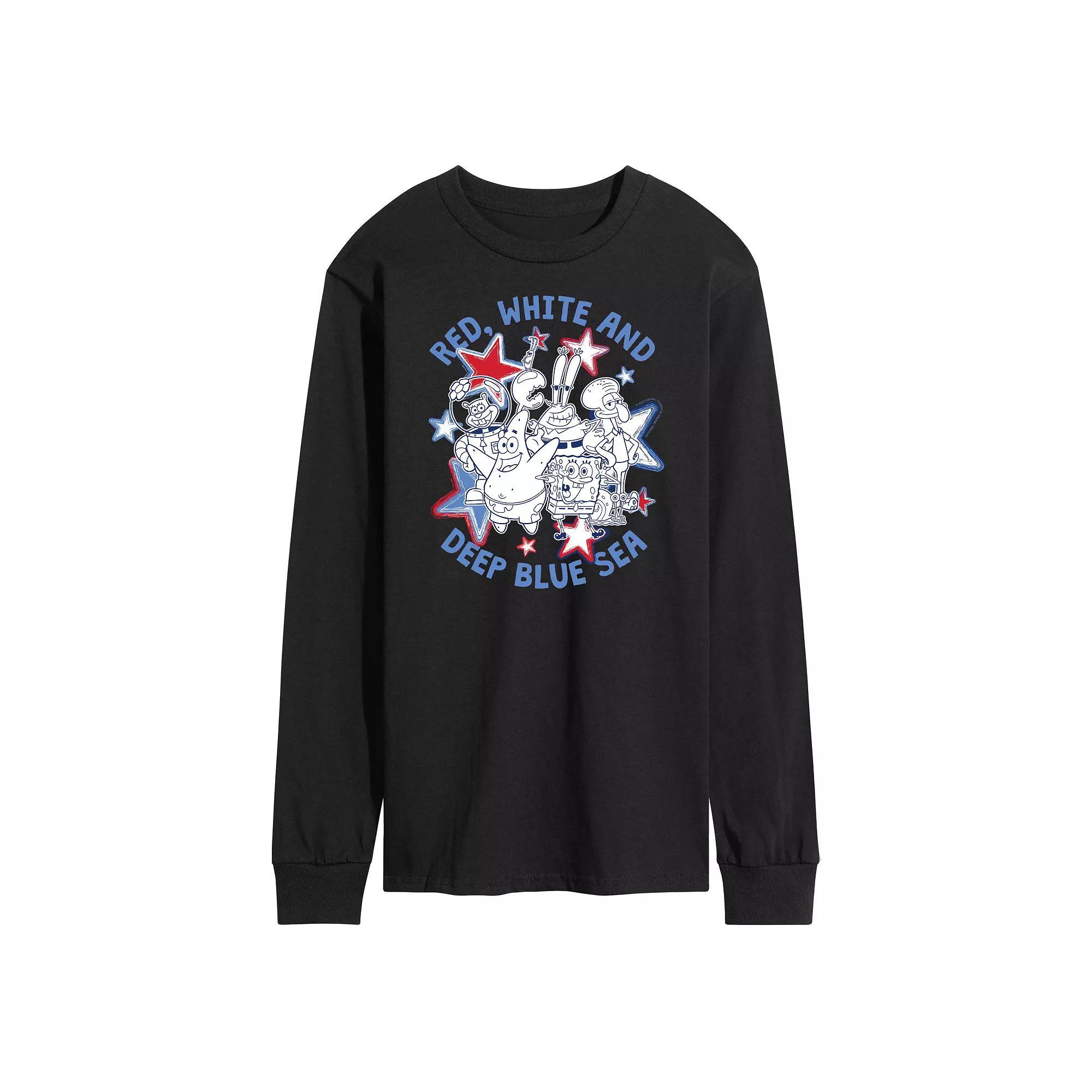 Mens Nickelodeon SpongeBob SquarePants Deep Blue Sea Long Sleeve Graphic Tee Product Image