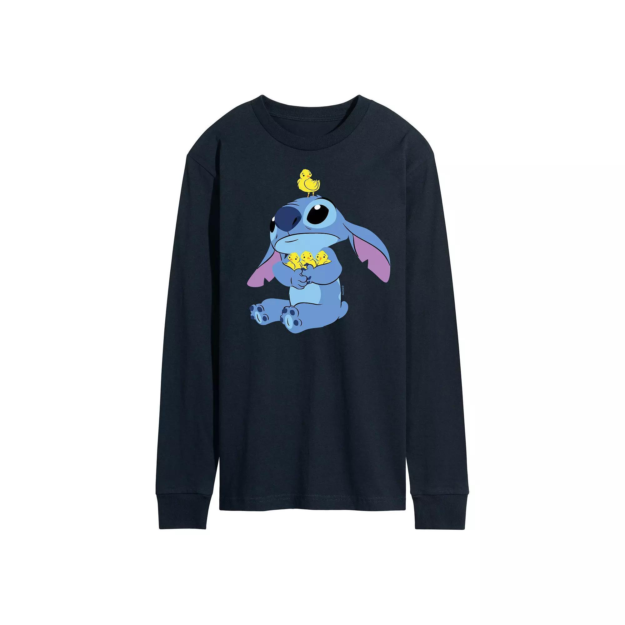 Disneys Lilo & Stitch Mens Stitch & Chicks Long Sleeve Graphic Tee Blue Product Image