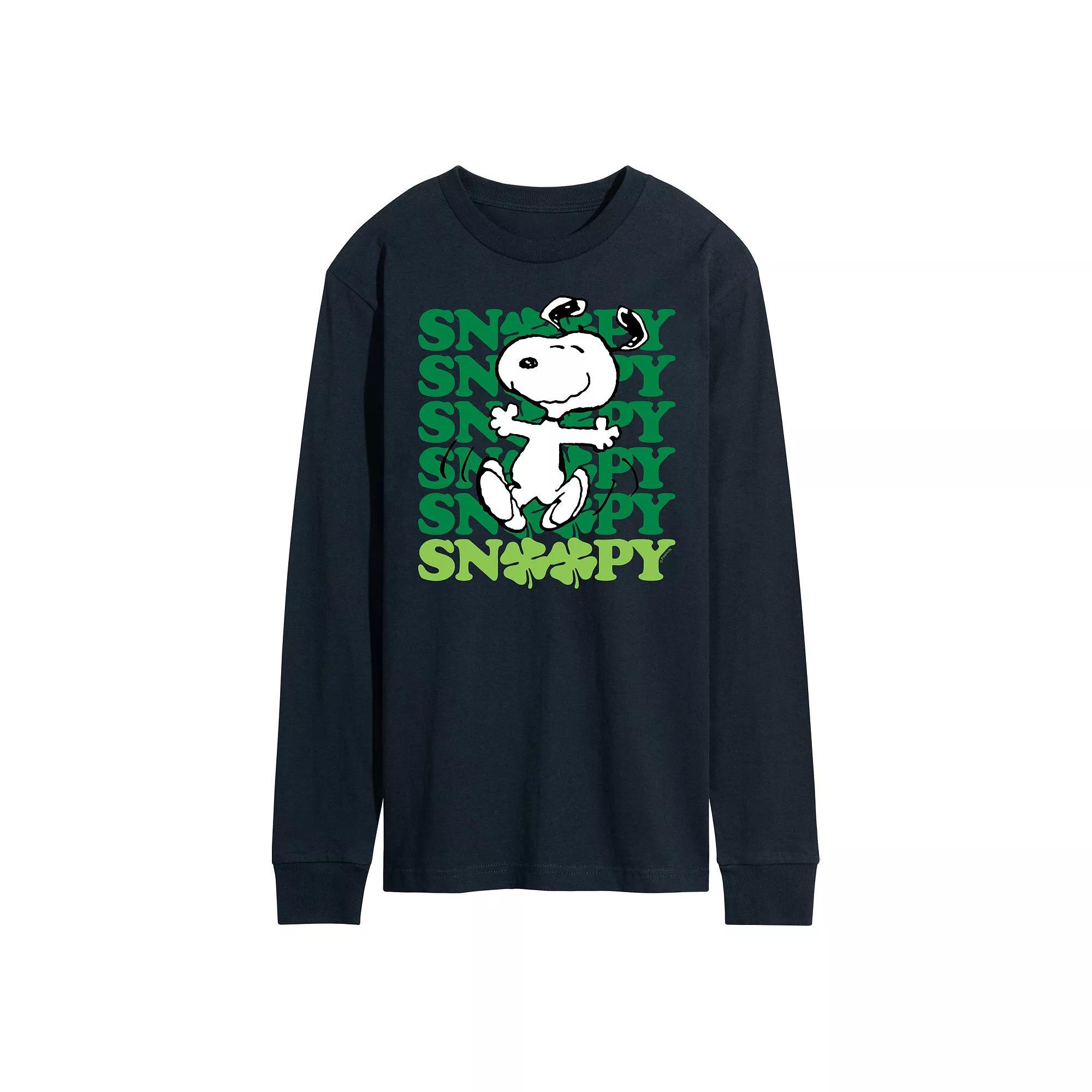 Men's Peanuts Snoopy Clover Dance Long Sleeve Tee, Size: Large, Blue Product Image