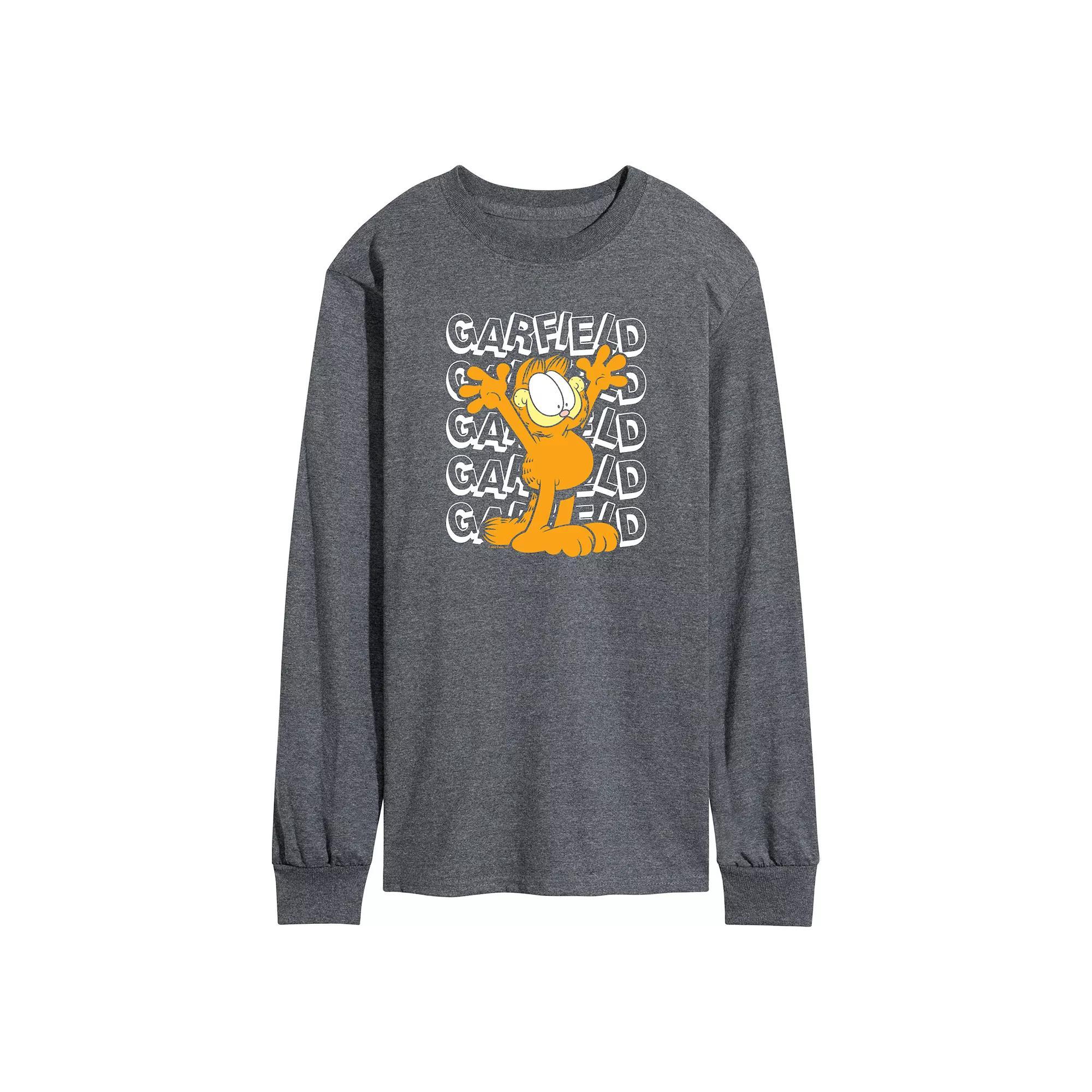 Mens Garfield Repeated Long Sleeve Graphic Tee Heather Grey Product Image