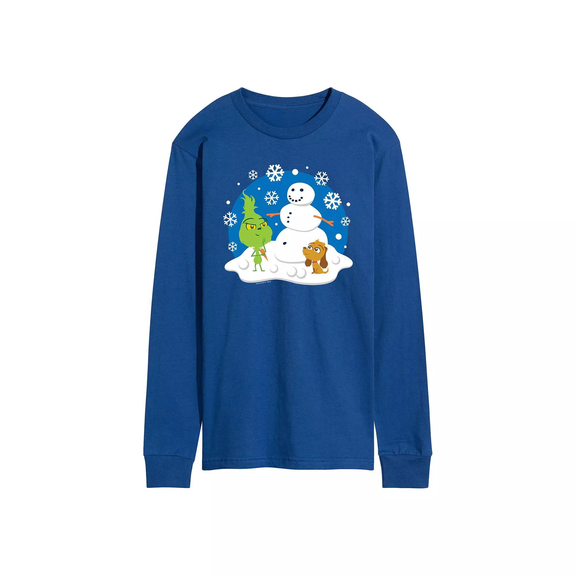Mens Dr. Seuss The Grinch Building Snowman Long Sleeve Graphic Tee Product Image
