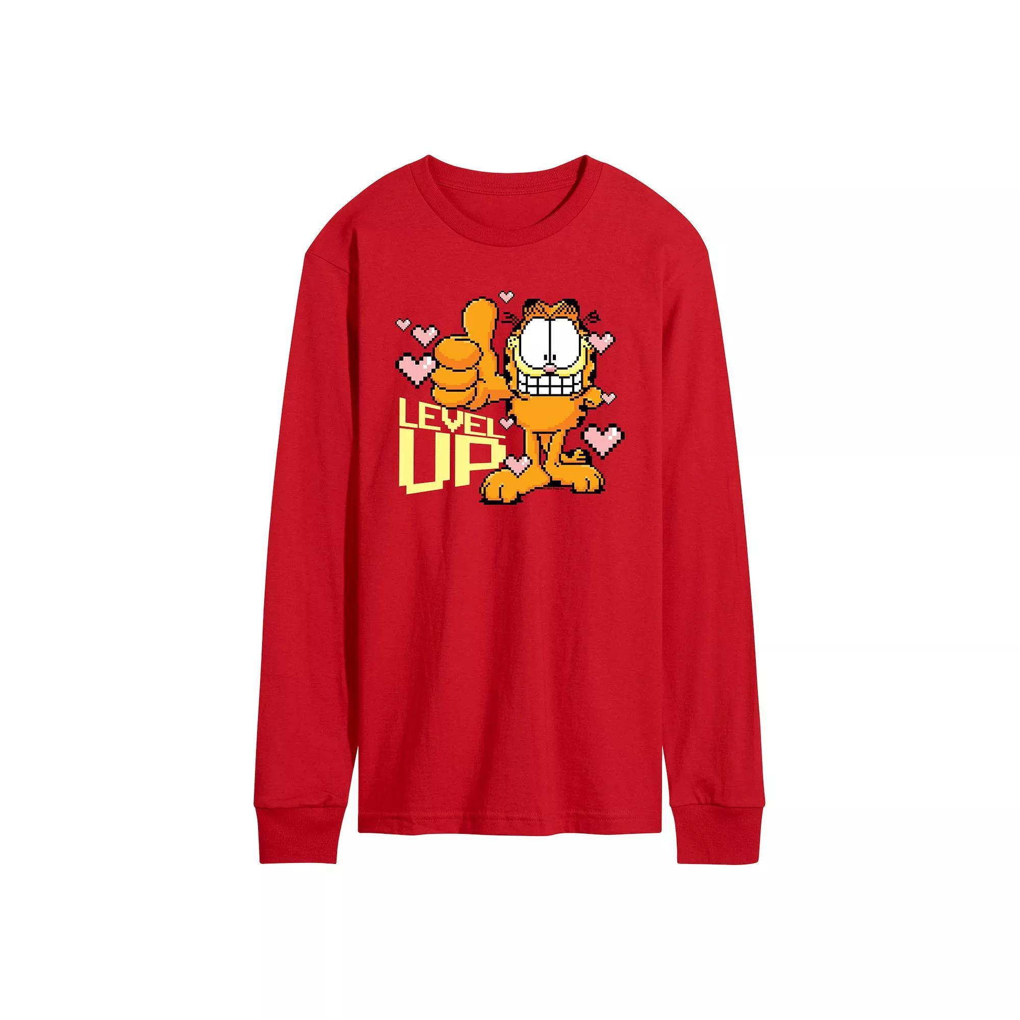 Mens Garfield Level Up Your Life Long Sleeve Graphic Tee Product Image