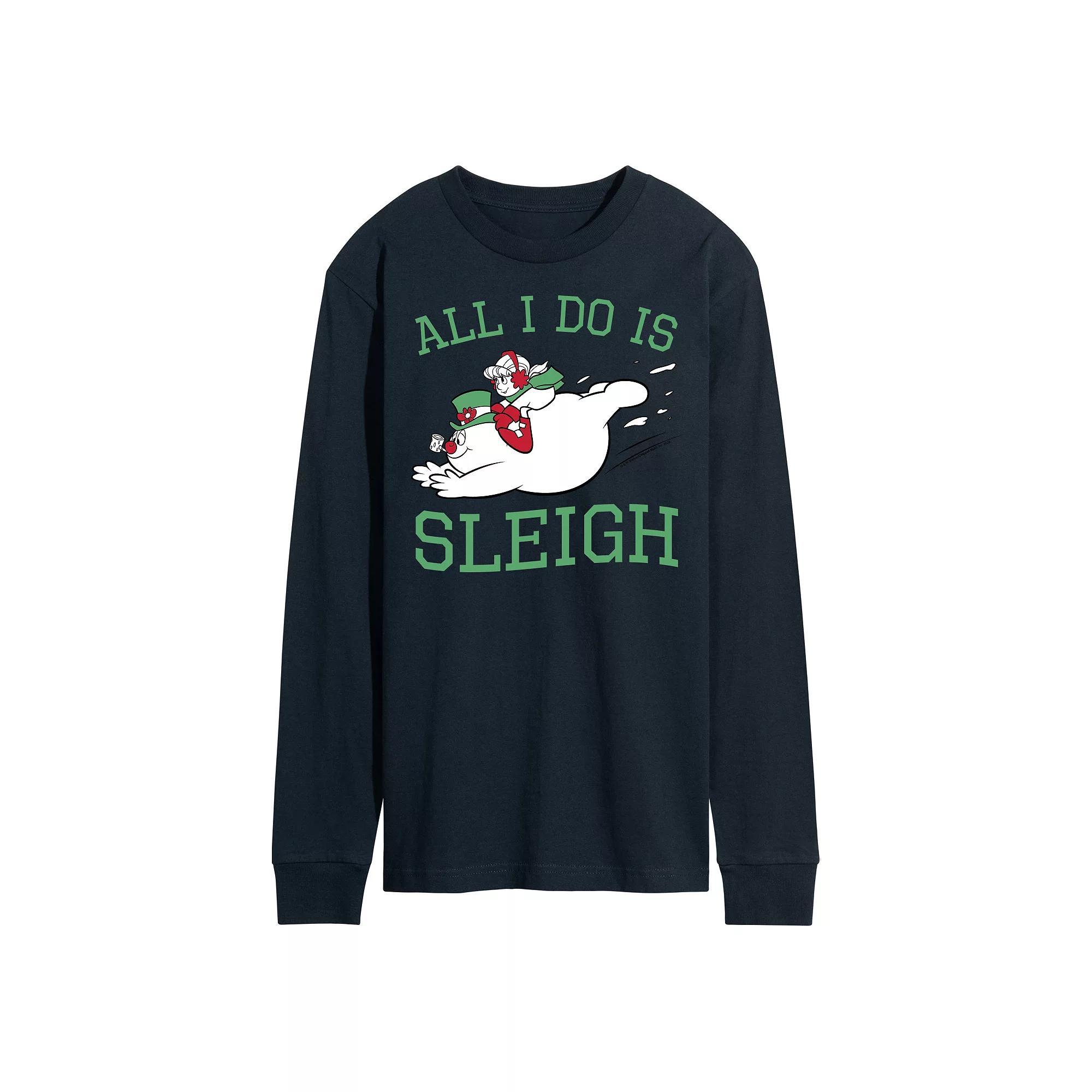 Men's Frosty The Snowman All I Do Is Sleigh Long Sleeve Tee, Size: Large, Blue Product Image