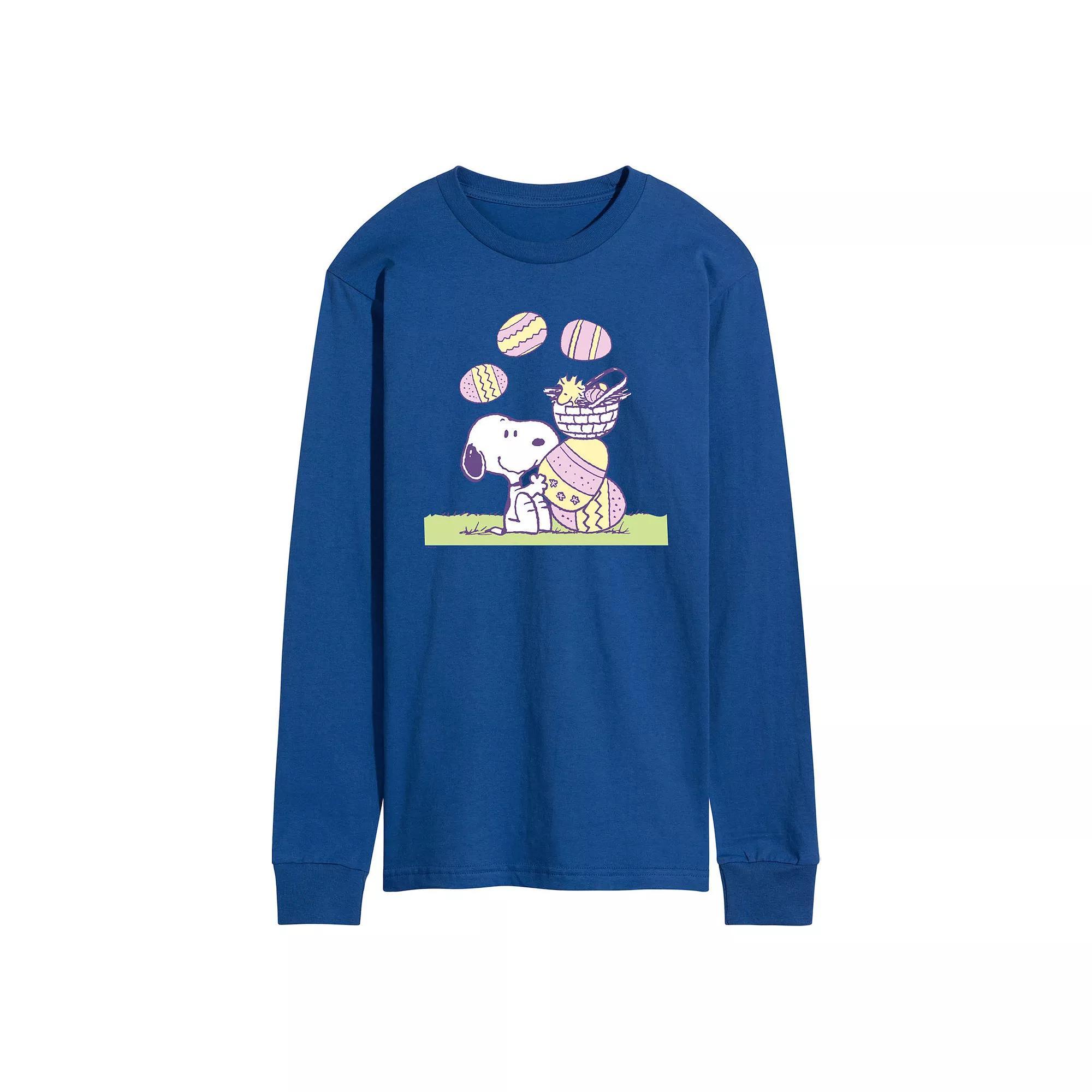 Men's Peanuts Easter Comic Long Sleeve Graphic Tee, Size: Large, Blue Product Image