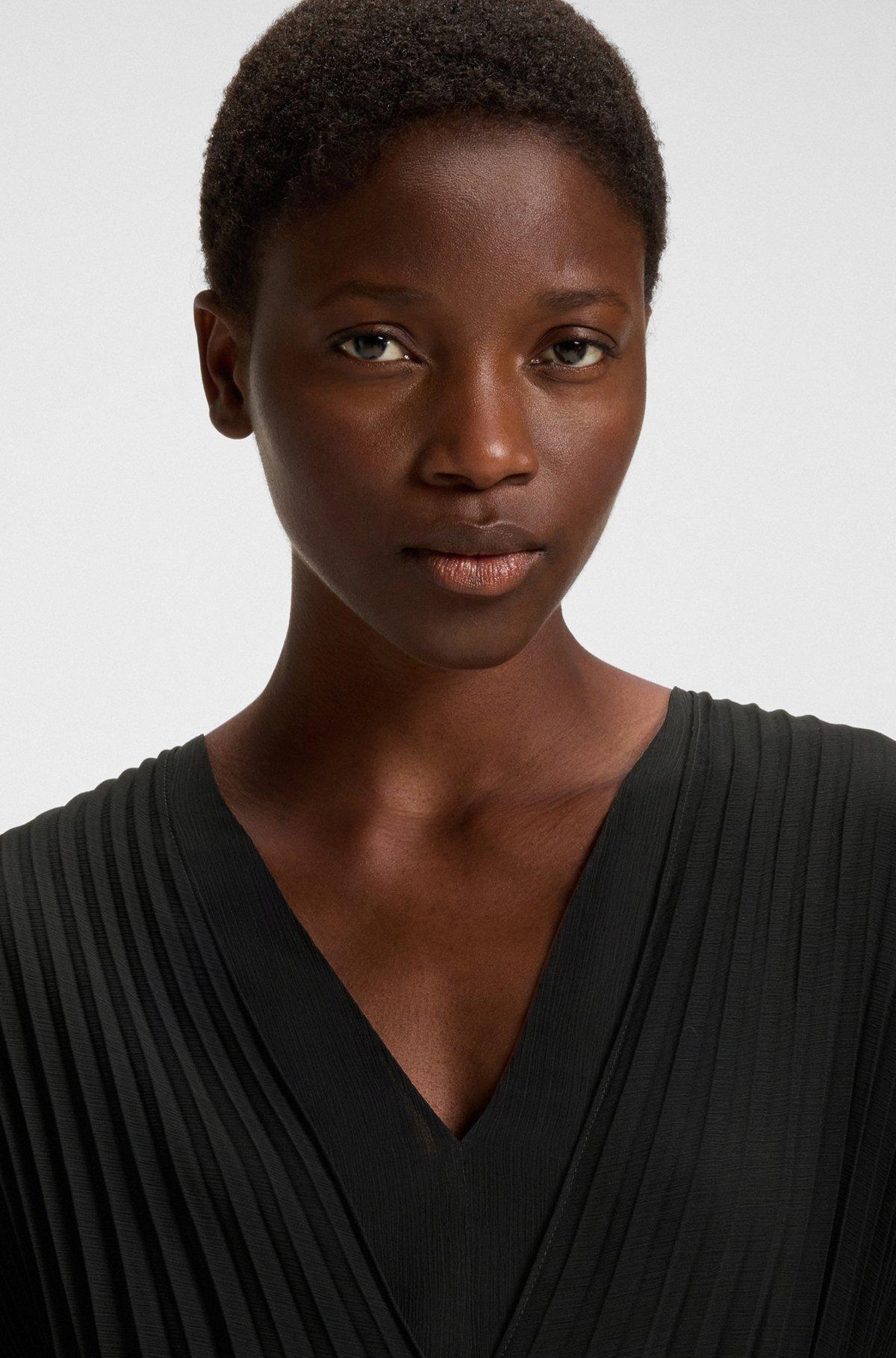 BOSS - Belted dress in crinkle chiffon with overlay - Black Product Image