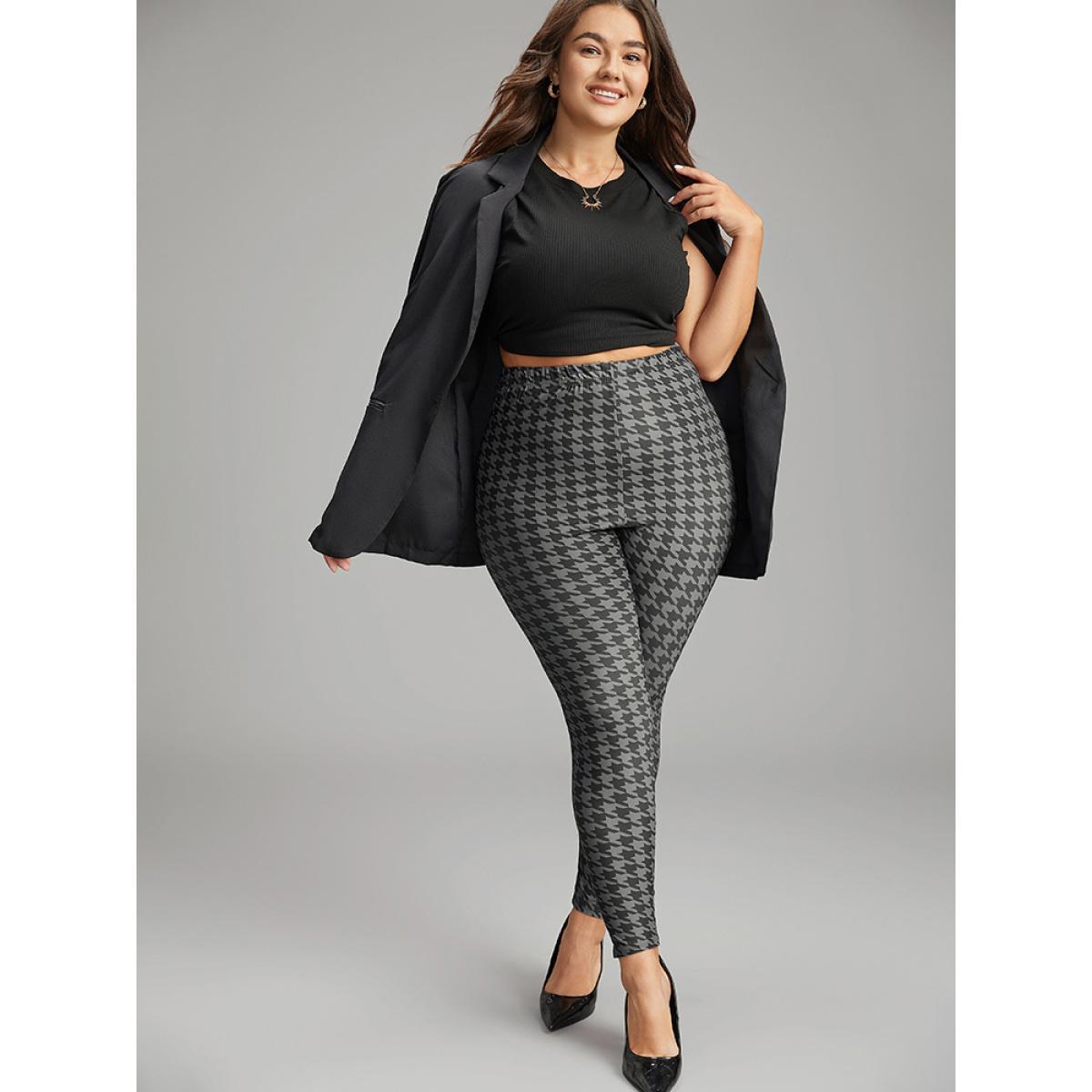 Plus Size Houndstooth Print High Rise Skinny Leggings Women DimGray Casual High stretch Skinny High Rise Dailywear Leggings BloomChic 22-24/3X Product Image