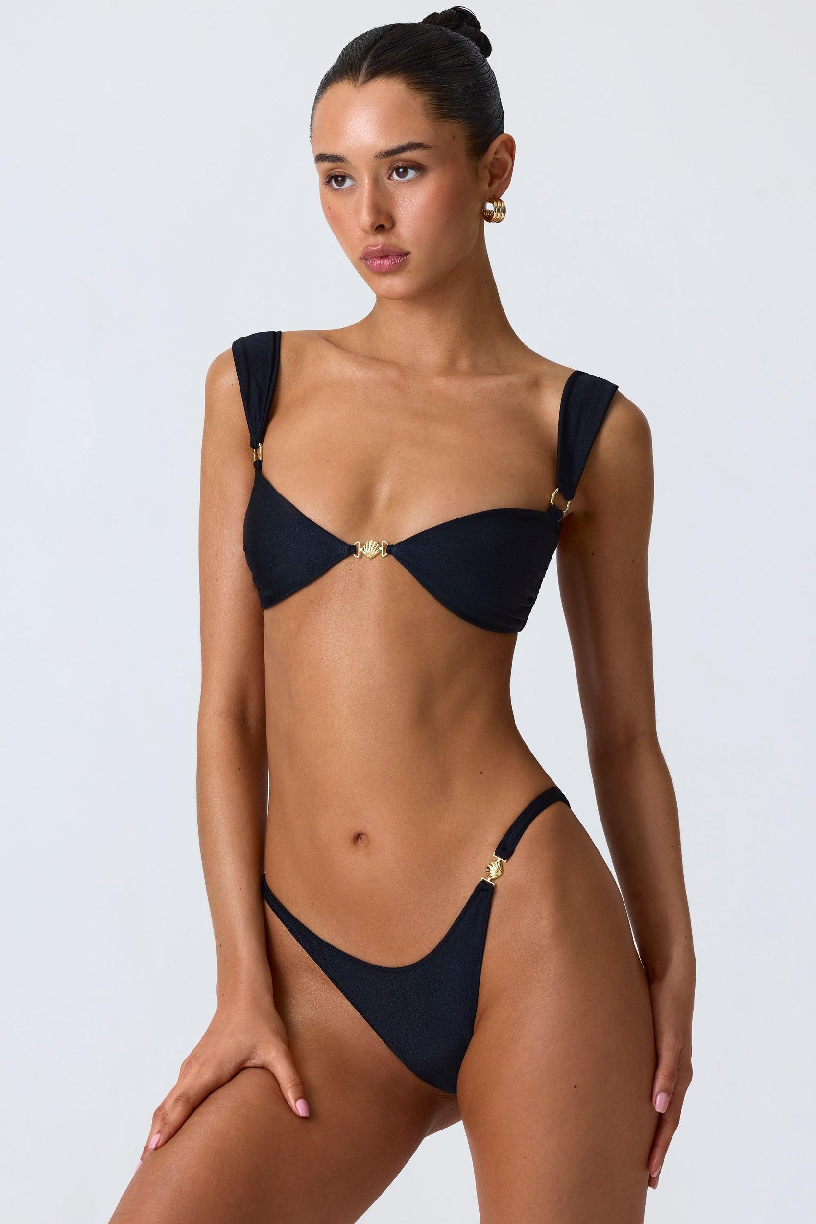 Embellished Cheeky Bikini Bottoms in Black Product Image