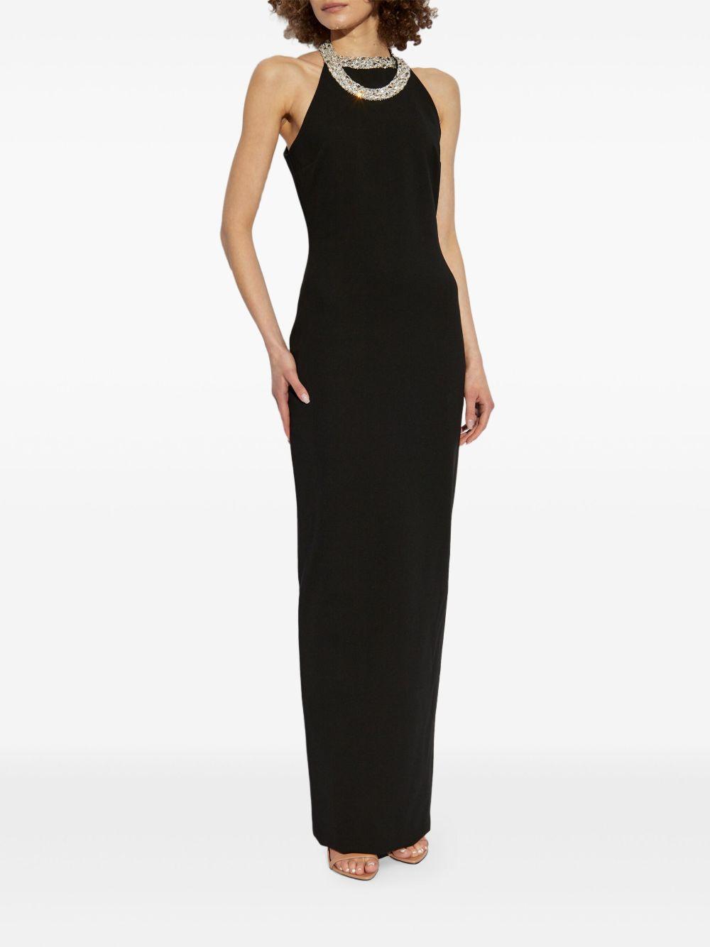 BALMAIN Faux Pearl-embellished Halterneck Velvet Gown In Black Product Image