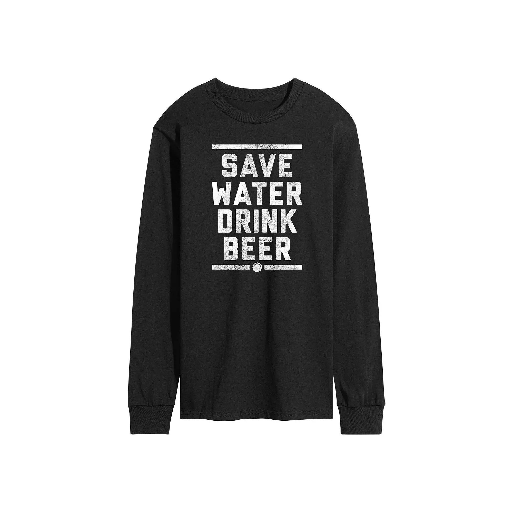 Mens Save Water Drink Beer Long Sleeve Graphic Tee Product Image