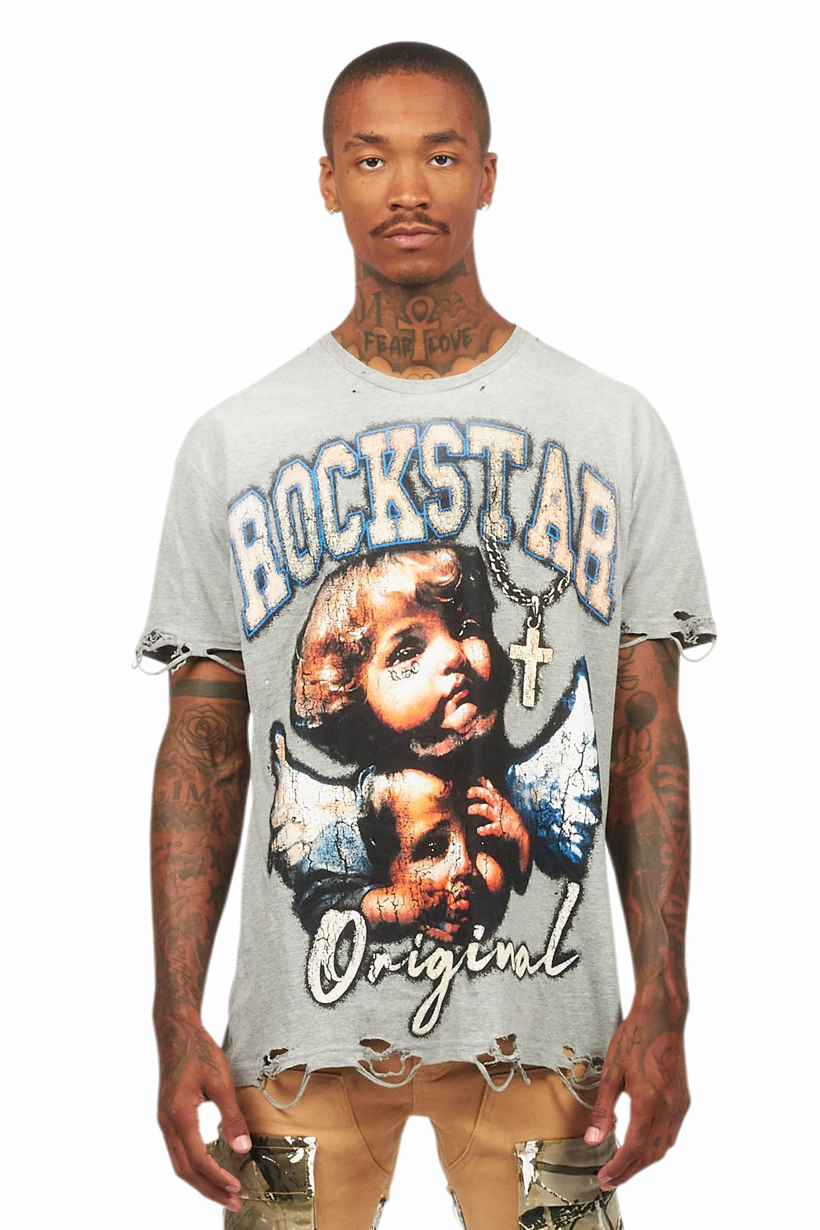 Deiter Heather Grey Oversized Graphic T-Shirt Male Product Image